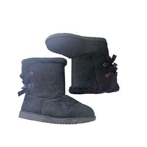 Promise Women’s Black Faux Fur Winter Boots Size 6 Mid Calf Ribbon Bow Zip Cozy